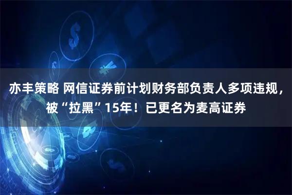 亦丰策略 网信证券前计划财务部负责人多项违规，被“拉黑”15年！已更名为麦高证券
