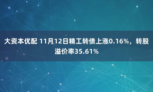 大资本优配 11月12日精工转债上涨0.16%，转股溢价率35.61%